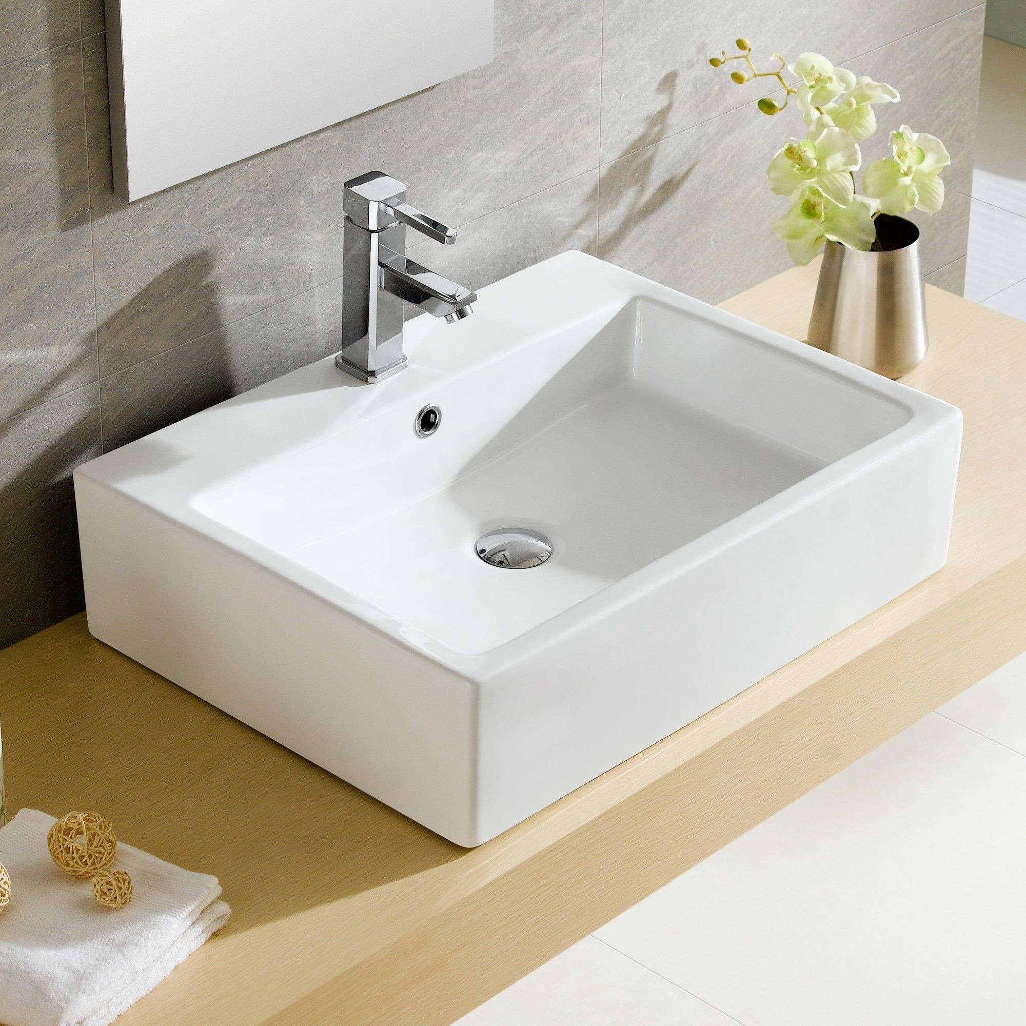 Square Vessel Bathroom Sink
 Modern Ceramic Rectangular Vessel Bathroom Sink with