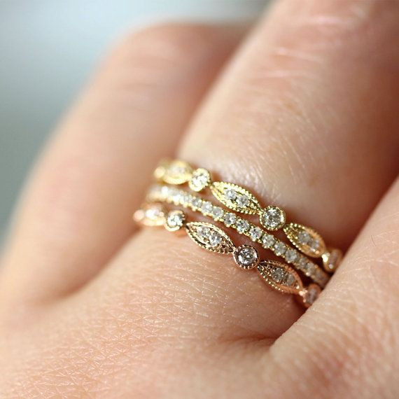 Stackable Diamond Wedding Bands
 Micro Pave White Diamond Band in 14K Gold size 4 by