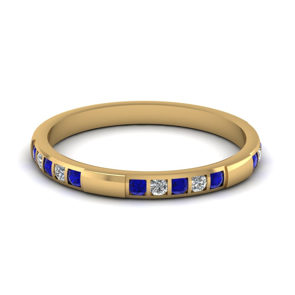 Stackable Diamond Wedding Bands
 Bar Diamond Stackable Wedding Band With Sapphire In 14K