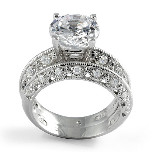 Sterling Silver Cubic Zirconia Wedding Rings
 Round Cubic Zirconia Bridal Set Wedding Engagement Ring