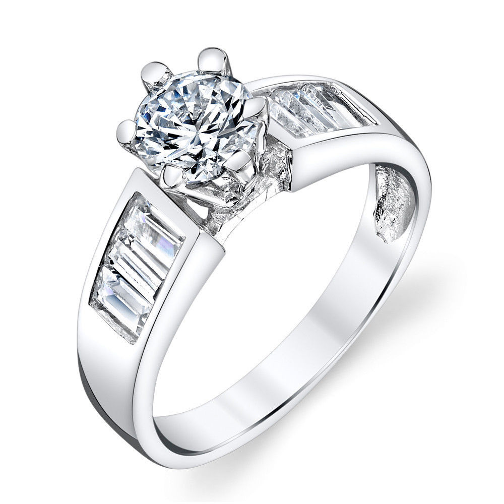 Sterling Silver Cubic Zirconia Wedding Rings
 Contemporary Sterling Silver Baguette CZ Engagement