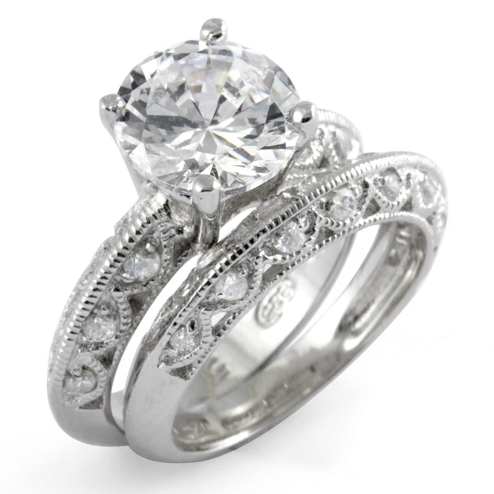 Sterling Silver Cubic Zirconia Wedding Rings
 Round Cubic Zirconia Bridal Set Wedding Engagement Ring