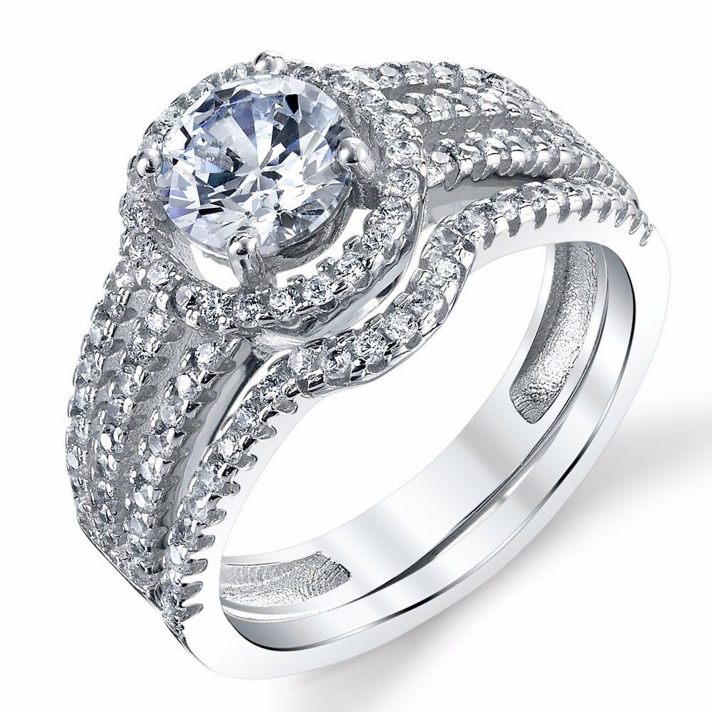 Sterling Silver Cubic Zirconia Wedding Rings
 925 Sterling Silver CZ Engagement Wedding Ring Set