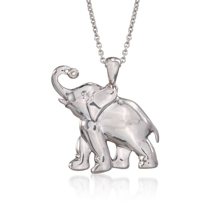 Sterling Silver Elephant Necklace
 Sterling Silver Elephant Pendant Necklace With Diamond 18
