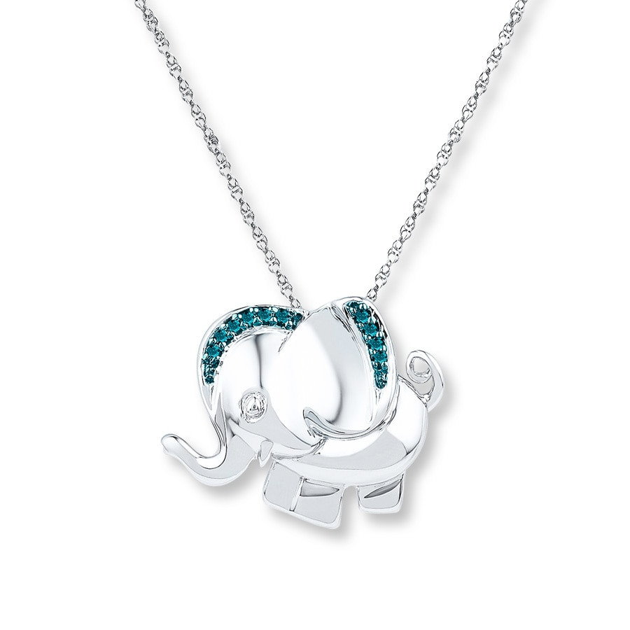 Sterling Silver Elephant Necklace
 Elephant Necklace Blue Diamond Accents Sterling Silver