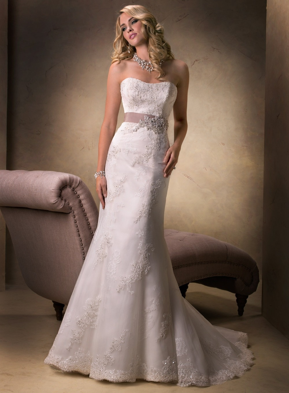 Strapless Wedding Gowns
 Country Western Beaded Strapless Lace Wedding Dresses Fit