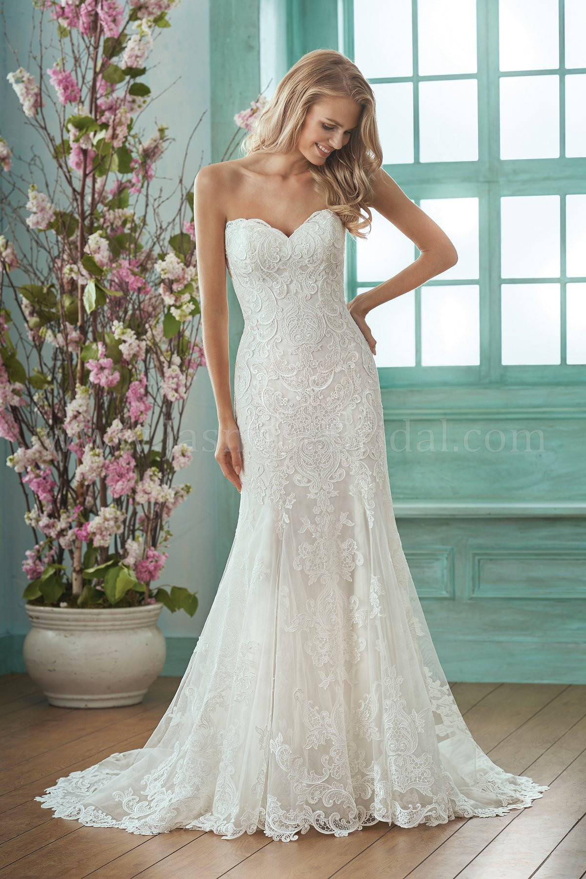 Strapless Wedding Gowns
 F Sweetheart Strapless Embroidered Lace & Silky