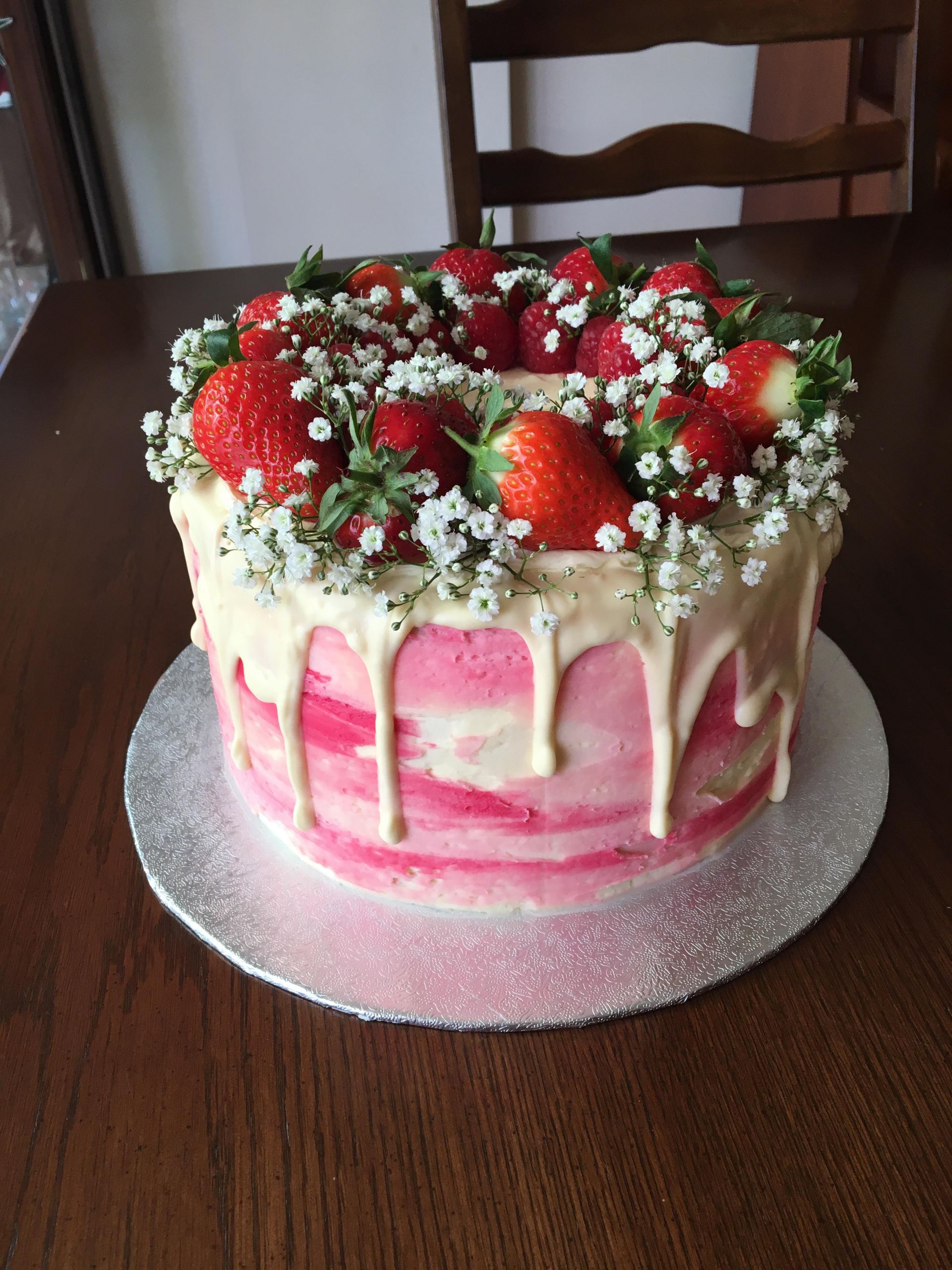 Strawberry Birthday Cakes
 Strawberry white chocolate drip birthday cake Baking