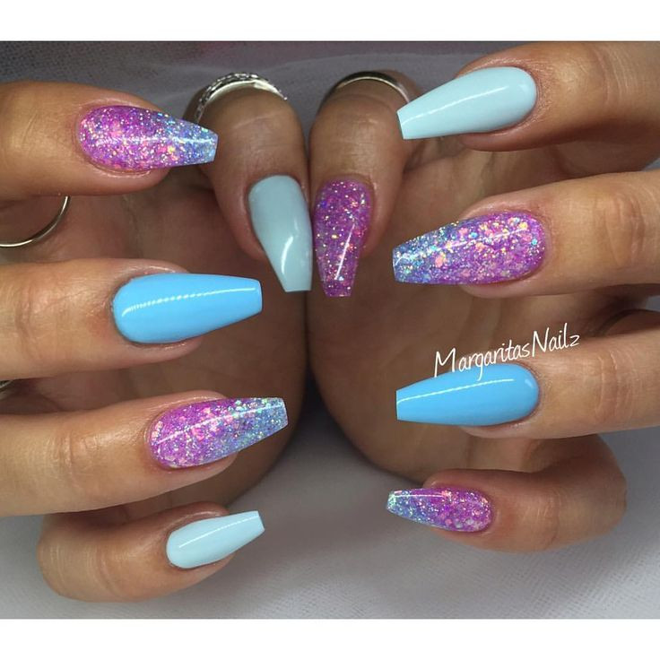 Summer Acrylic Nail Designs
 Blue and purple coffin nails MargaritasNailz