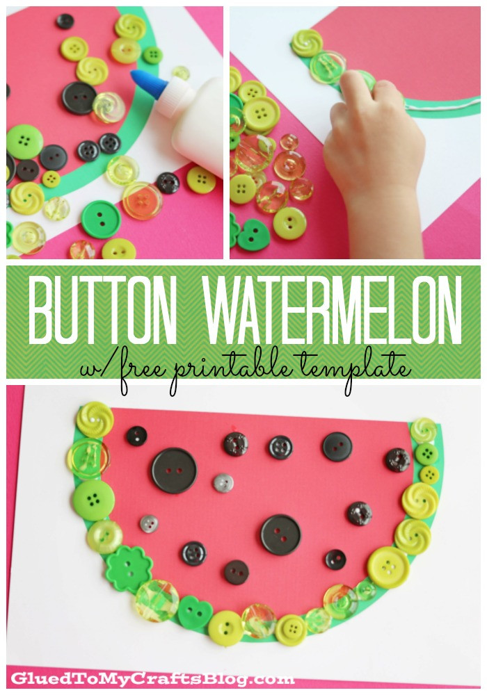 Summer Art Projects Preschool
 Button Watermelon Kid Craft w free printable Glued To