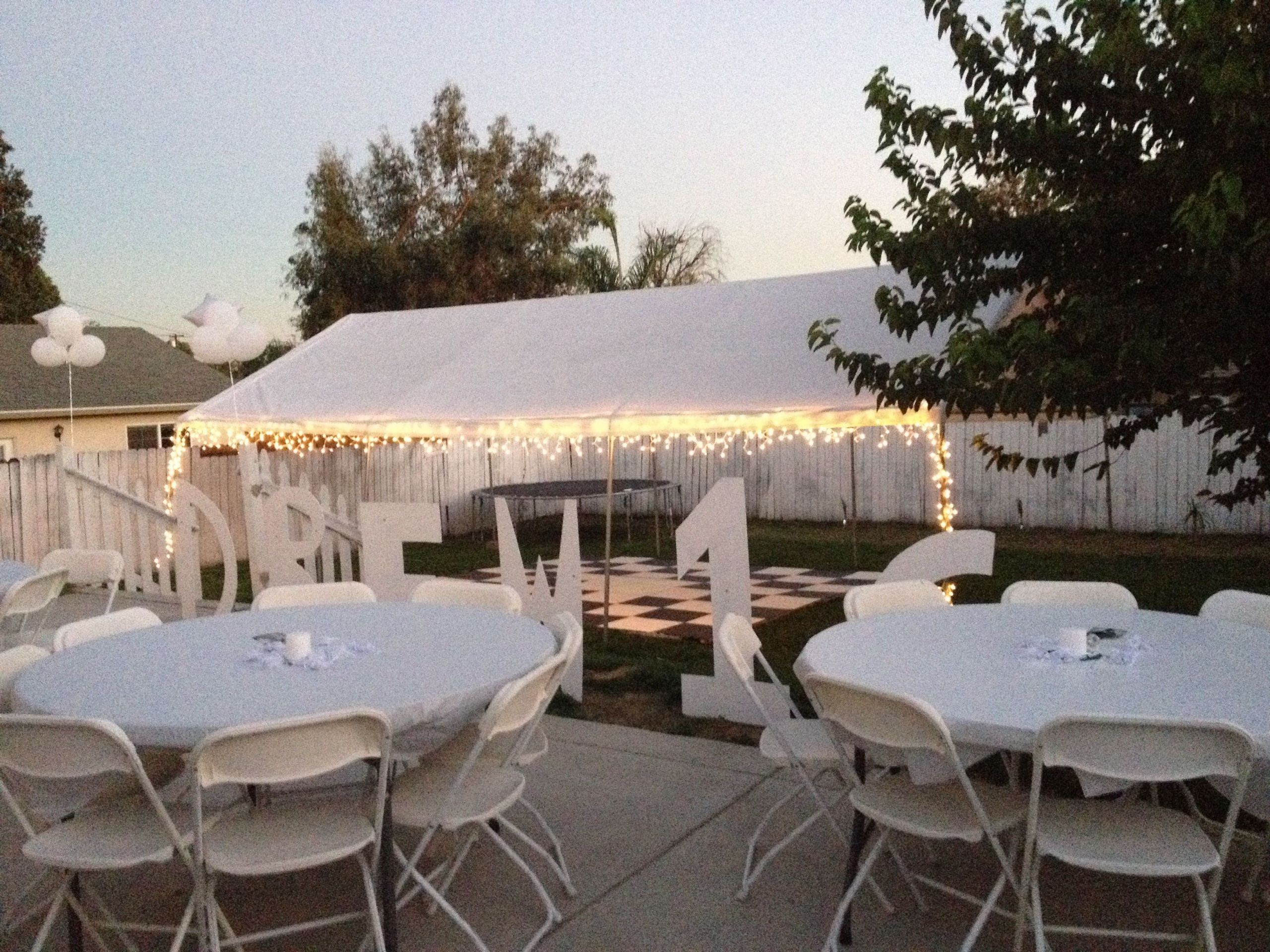 Sweet 16 Backyard Party Ideas
 All white party backyard set up in 2019