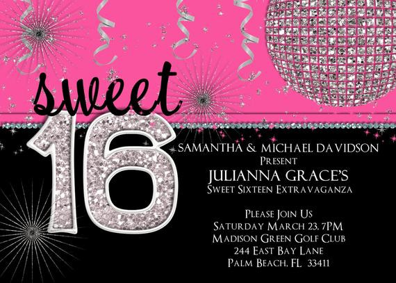 Sweet 16 Birthday Party Invitations
 Sweet 16 Birthday Invitation Hot Pink Custom and Printable