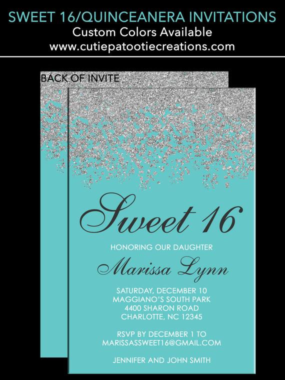 Sweet 16 Birthday Party Invitations
 Sweet 16 Birthday Invitations Quinceanera Invitation Teal