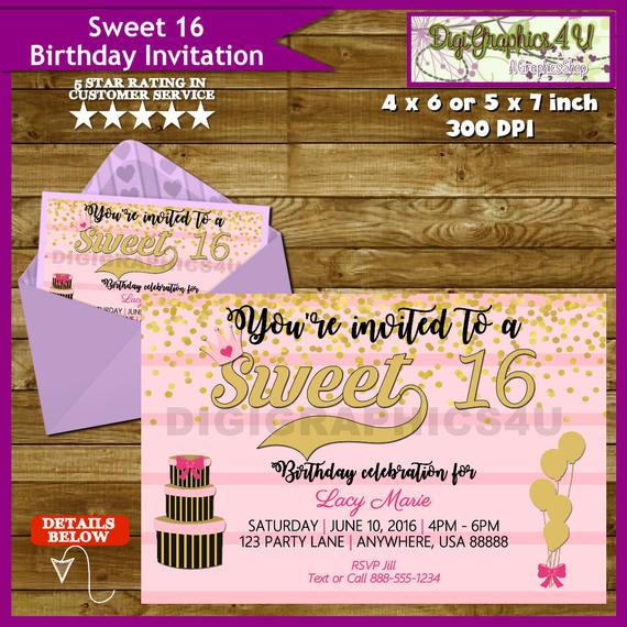 Sweet 16 Birthday Party Invitations
 Sweet 16 Sixteen 16th Birthday Party Invitation