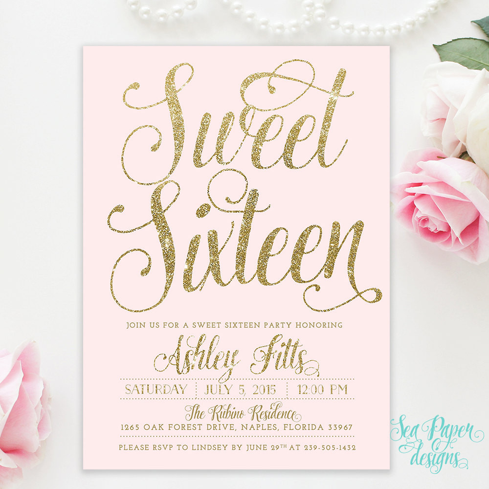 Sweet 16 Birthday Party Invitations
 Sweet Sixteen 16th Birthday Invitation Blush Pink & Gold