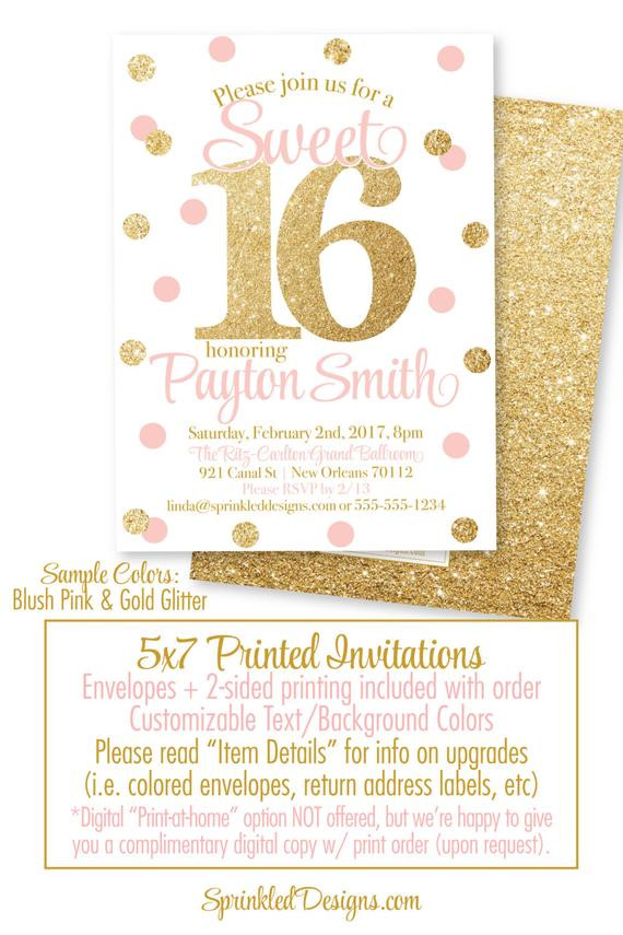 Sweet 16 Birthday Party Invitations
 Sweet 16 Invitations Pink and Gold Glitter Sweet Sixteen