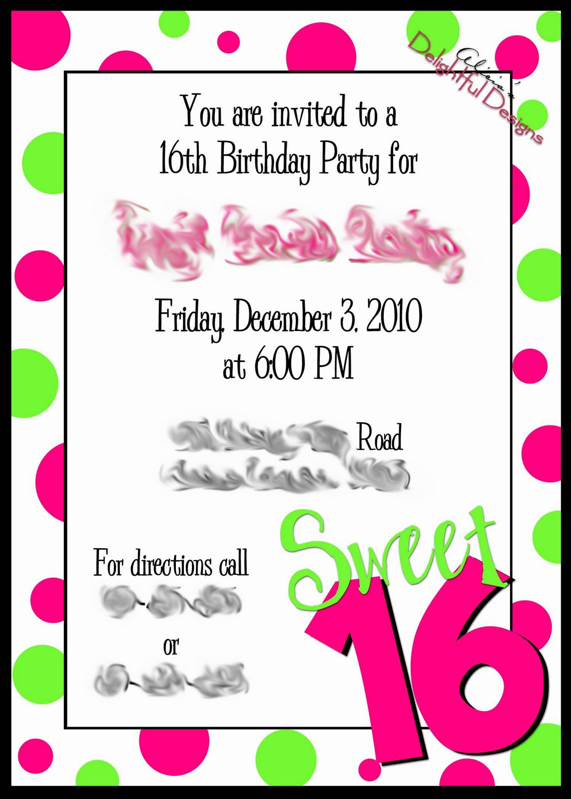 Sweet 16 Birthday Party Invitations
 Alicia s Delightful Designs Sweet 16 Invitation