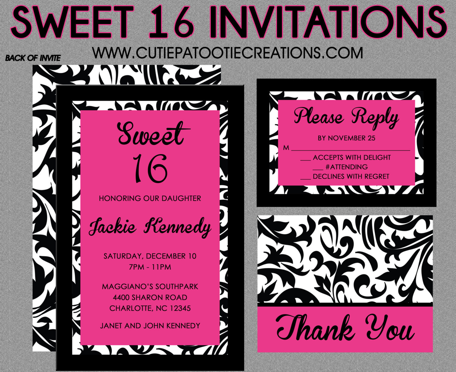 Sweet 16 Birthday Party Invitations
 Sweet 16 Birthday Invitations Quinceanera Invitation Black
