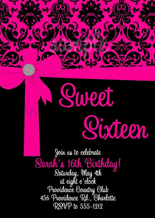 Sweet 16 Birthday Party Invitations
 Pink & Black Sweet 16 Birthday Invitations Quinceanera