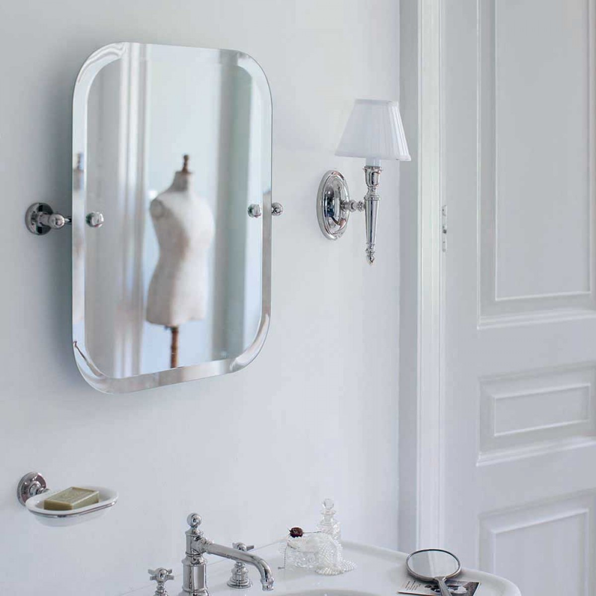 Swivel Bathroom Mirror
 Arcade Rectangular Swivel Mirror with Nickel Wall Mounts