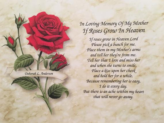 Sympathy Quotes For Loss Of Mother
 In Memory of Mom Loss of Mother Sympathy Poem Memorial