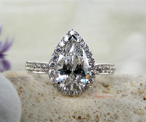 Synthetic Diamond Rings
 Amazing 3 CT Pear Shape Solid 585 White Gold Ring