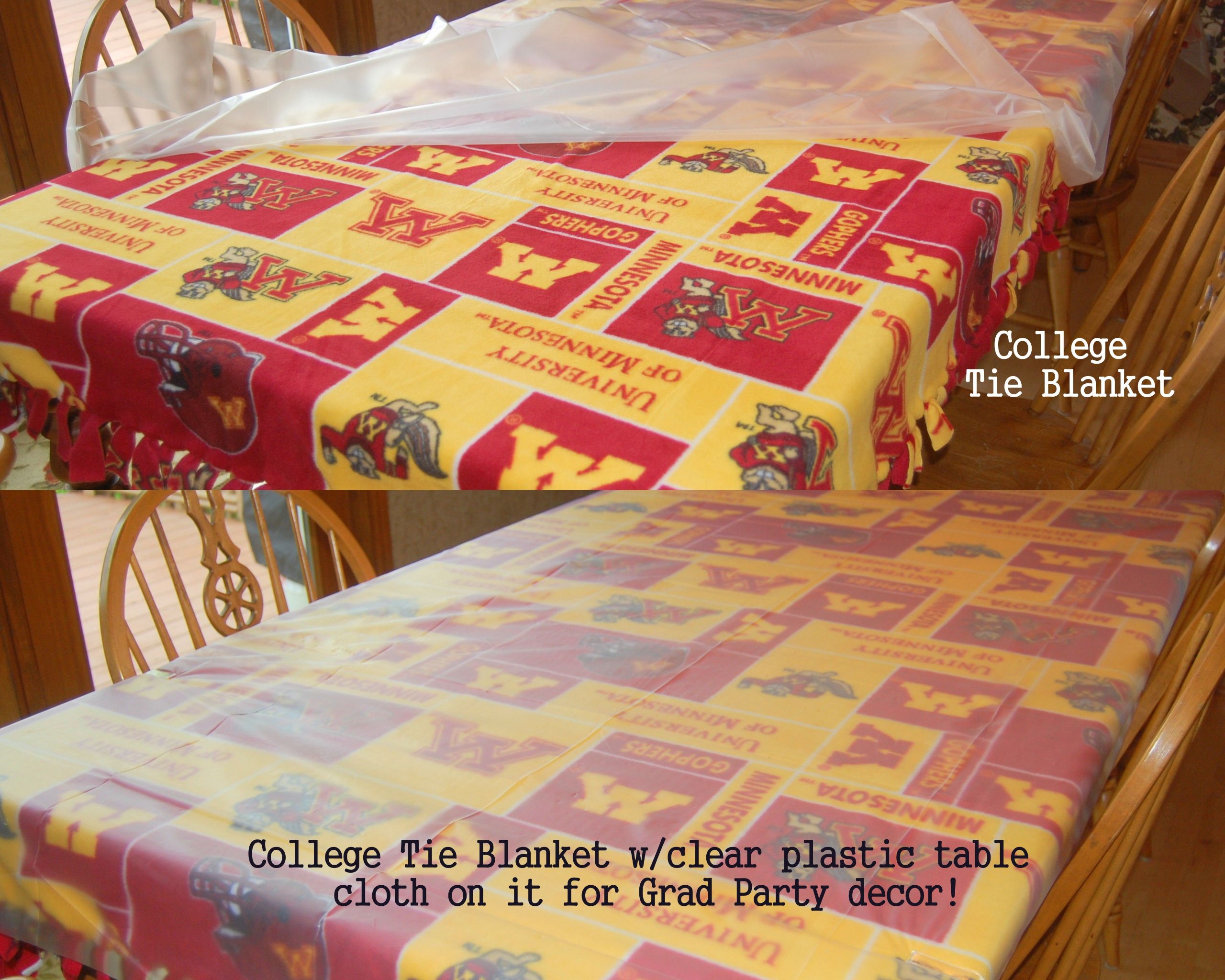 Tablecloth Ideas For Graduation Party
 Grad Party Tablecloth made with fleece college tie blanket