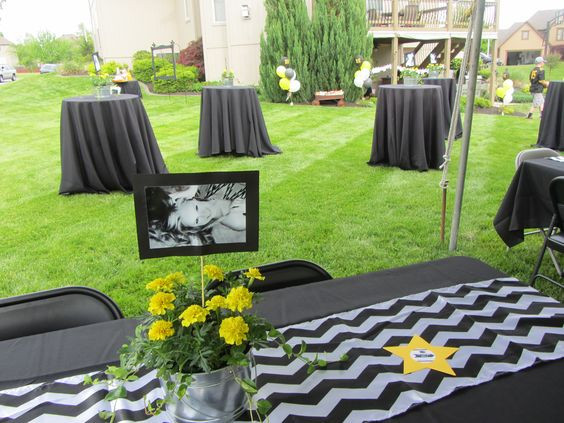 Tablecloth Ideas For Graduation Party
 Outdoor Graduation Party Black White Yellow