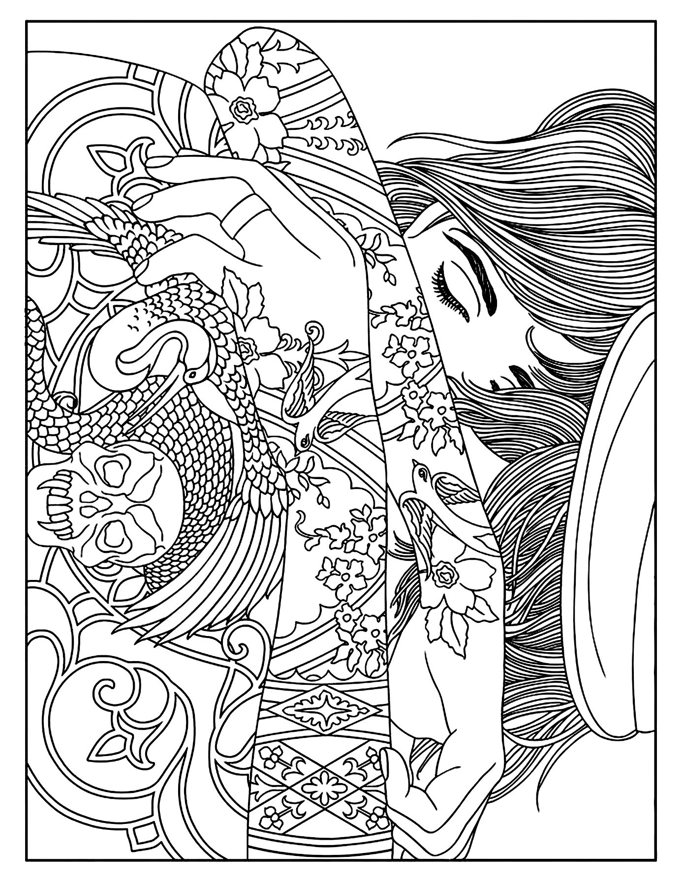Tattoo Coloring Pages Printable
 Creepy Coloring Pages for Adults