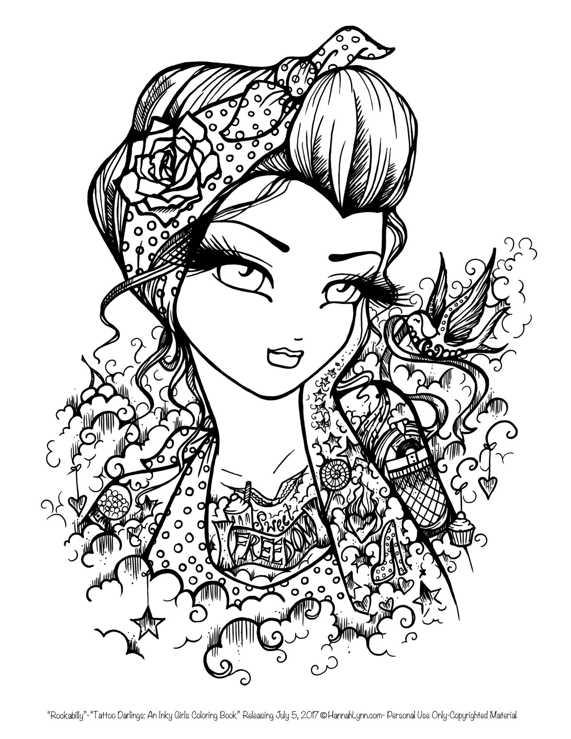 Tattoo Coloring Pages Printable
 Tattoo Darlings FREE Sample coloring page Rockabilly Girl
