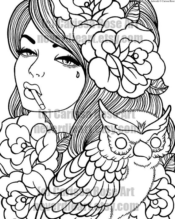 Tattoo Coloring Pages Printable
 Digital Download Print Your Own Coloring Book Outline Page