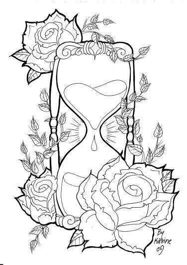 Tattoo Coloring Pages Printable
 Hour glass and roses tattoo Tattoo flash