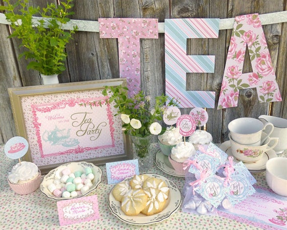Tea Party Birthday Theme Ideas
 Tea Party Printable Set Baby Shower Bridal Shower or