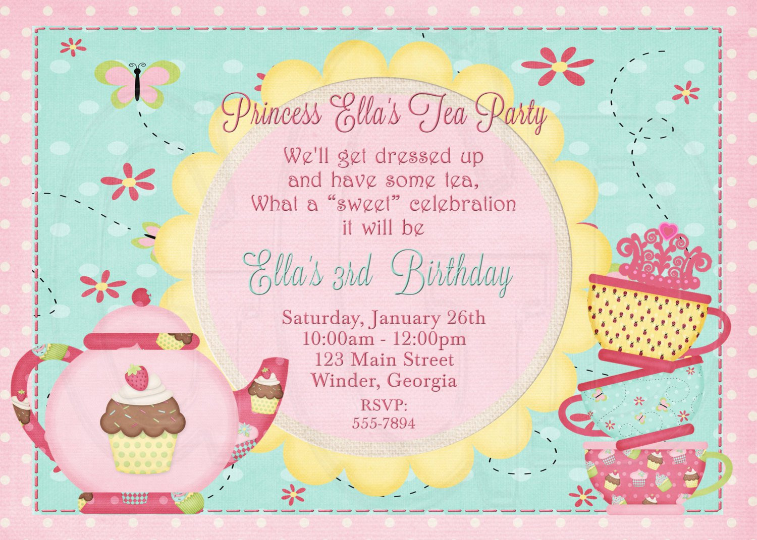 Tea Party Invitation Wording Ideas
 Princess Tea Party Birthday Invitations