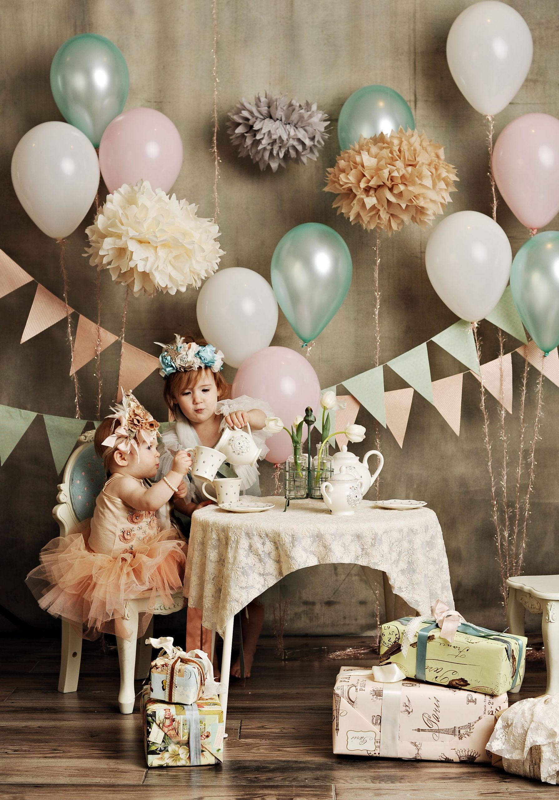 Tea Party Themed Birthday Party Ideas
 Gorgeous tea party set up Would work with baby girl and teddy bears or two little sister…
