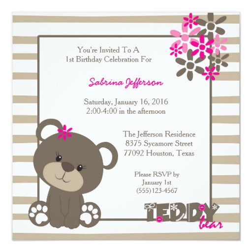 Teddy Bear Birthday Invitations
 5x5 Pink Teddy Bear Birthday Party Invitation