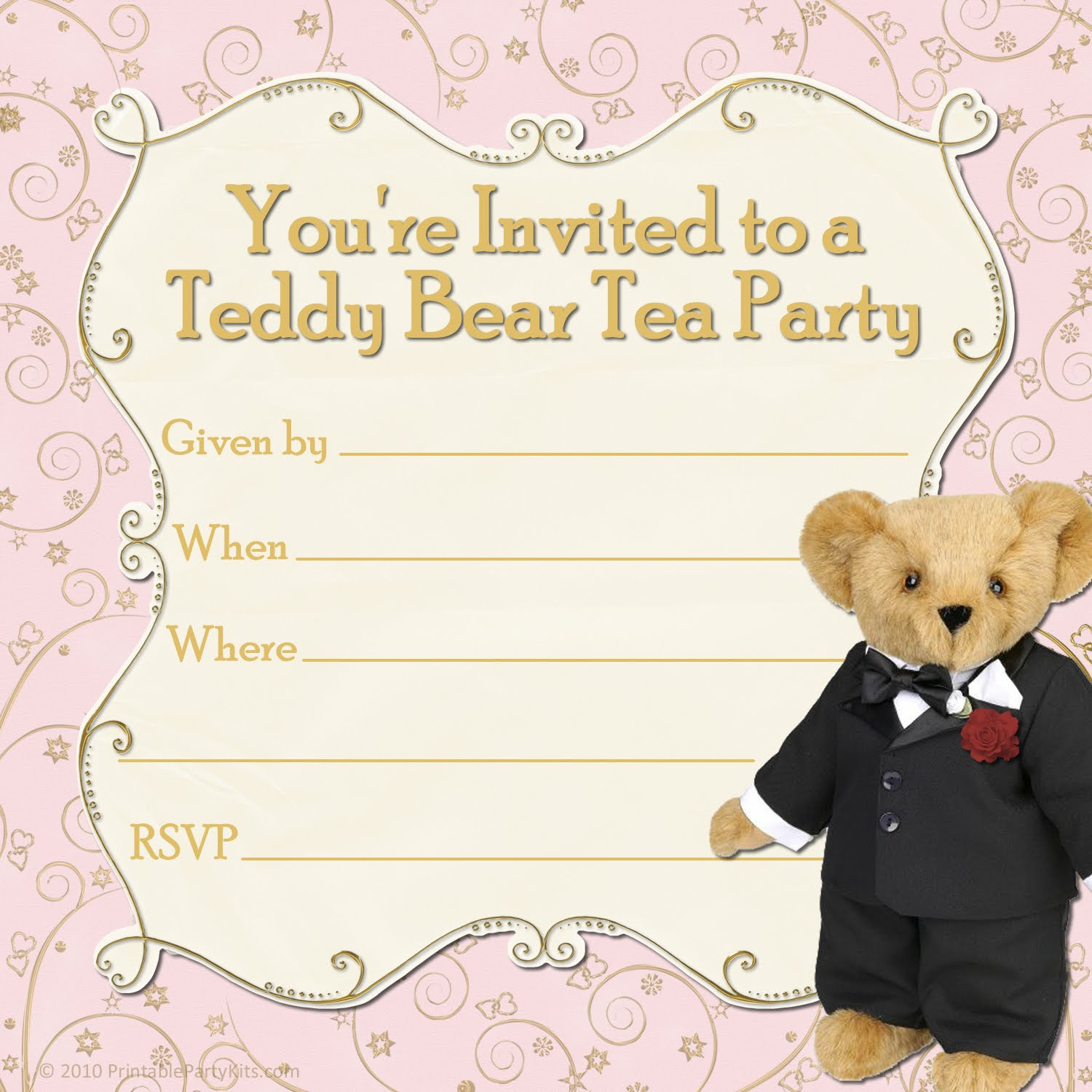 Teddy Bear Birthday Invitations
 Free Printable Party Invitations Tuxedo Teddy Bear Tea