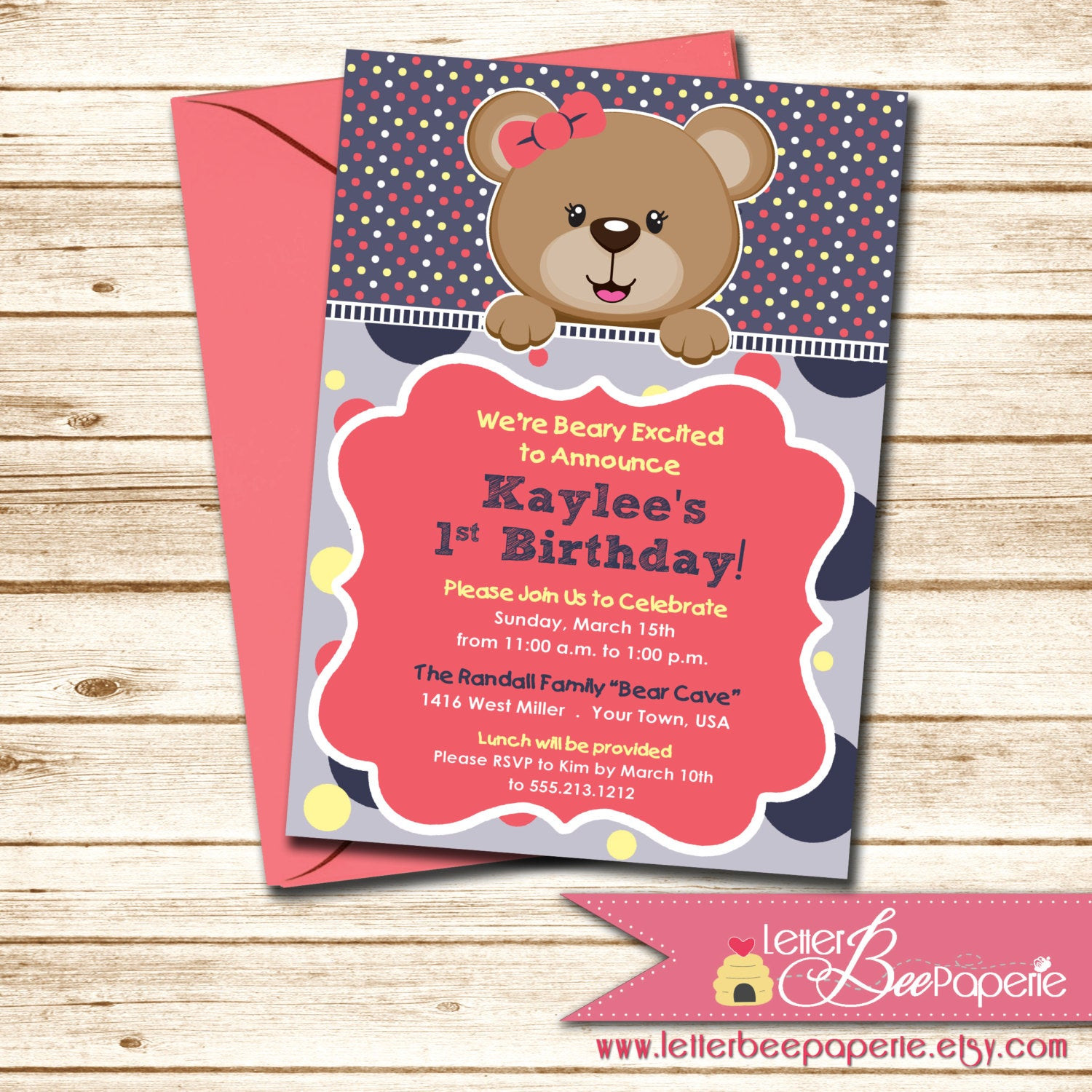 Teddy Bear Birthday Invitations
 Teddy Bear Themed Girls Birthday Invitation by
