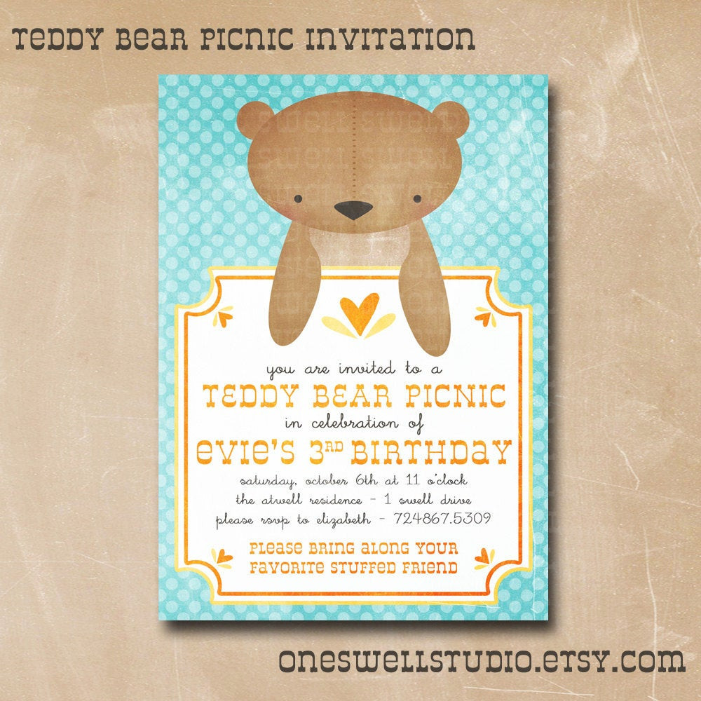 Teddy Bear Birthday Invitations
 Teddy Bear Invitation Gender Neutral Birthday by