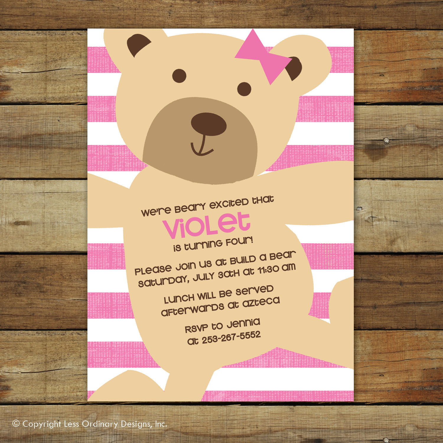 Teddy Bear Birthday Invitations
 teddy bear birthday invitation pink stripes teddy bear