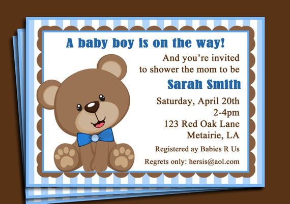 Teddy Bear Birthday Invitations
 Blue Teddy Bear Invitation Printable or Printed with FREE