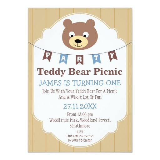 Teddy Bear Birthday Invitations
 Boys Teddy Bear Picnic 1st Birthday Invitation
