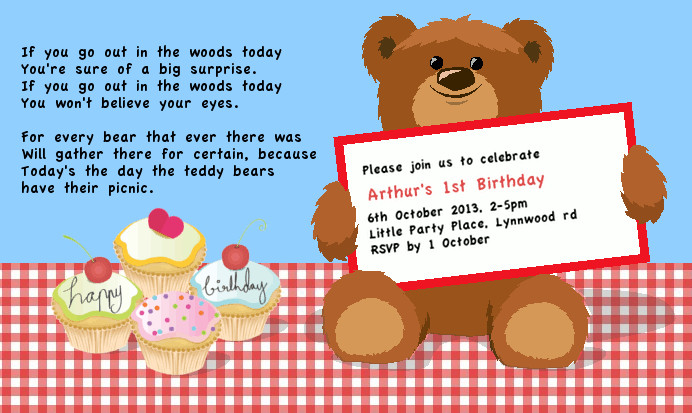 Teddy Bear Birthday Invitations
 Cup of Rooibos Teddy Bear Picnic 1st Birthday Party
