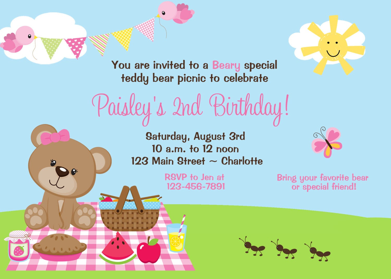 Teddy Bear Birthday Invitations
 Teddy Bear Picnic Birthday Party Invitation by