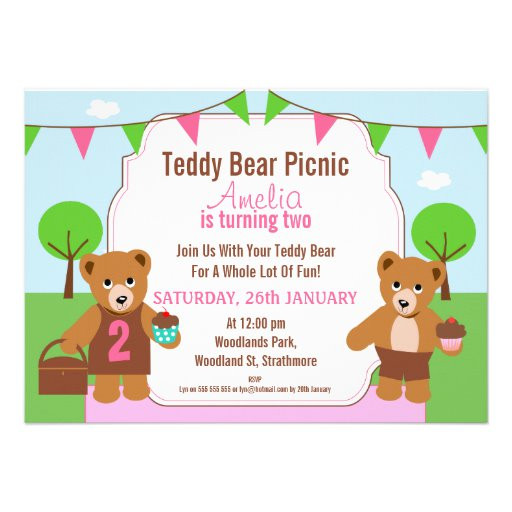 Teddy Bear Birthday Invitations
 Girl s Teddy Bear Picnic Birthday Party Invitation