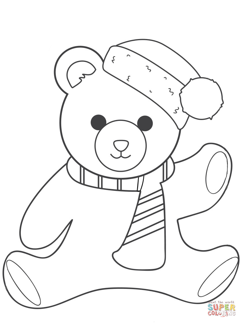 Teddy Bear Coloring Pages Free Printable
 Christmas Teddy Bear coloring page