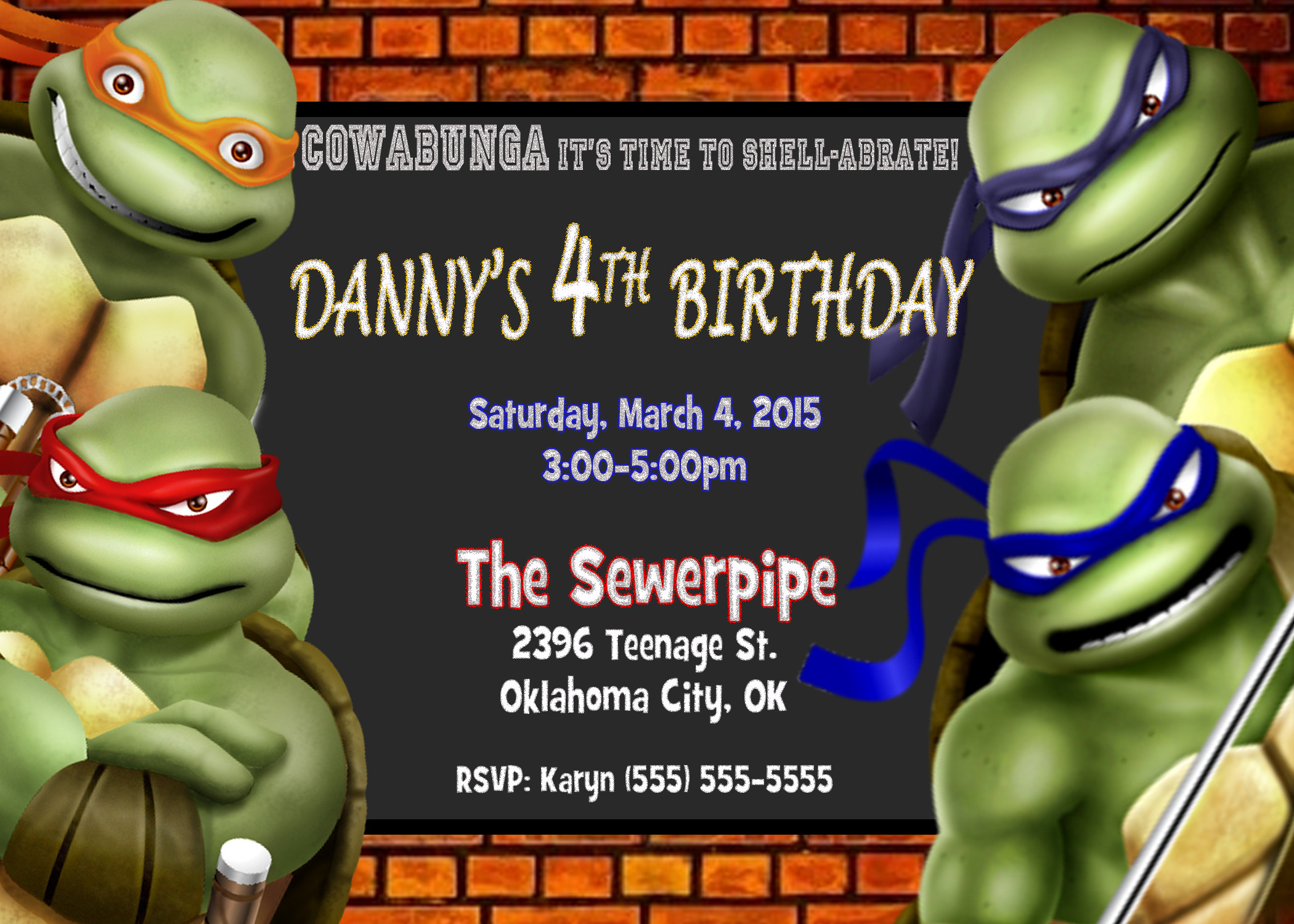 Teenage Mutant Ninja Turtle Birthday Invitations
 Teenage Mutant Ninja Turtle Birthday Party Invitations