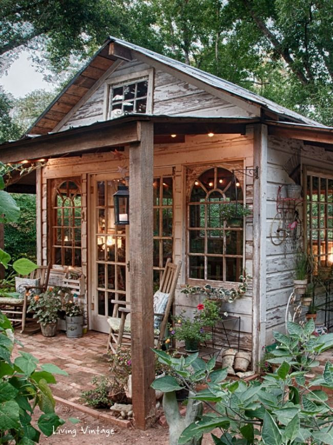 Texas Backyard Structures
 Living Vintage She Sheds via House of Hargrove