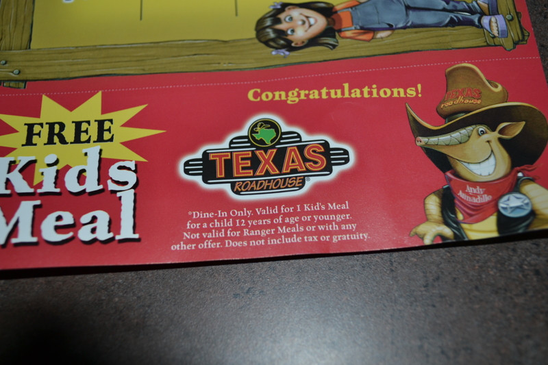 Texas Gifts For Kids
 Free Free Kids Meal Texas Roadhouse Gift Certificate of