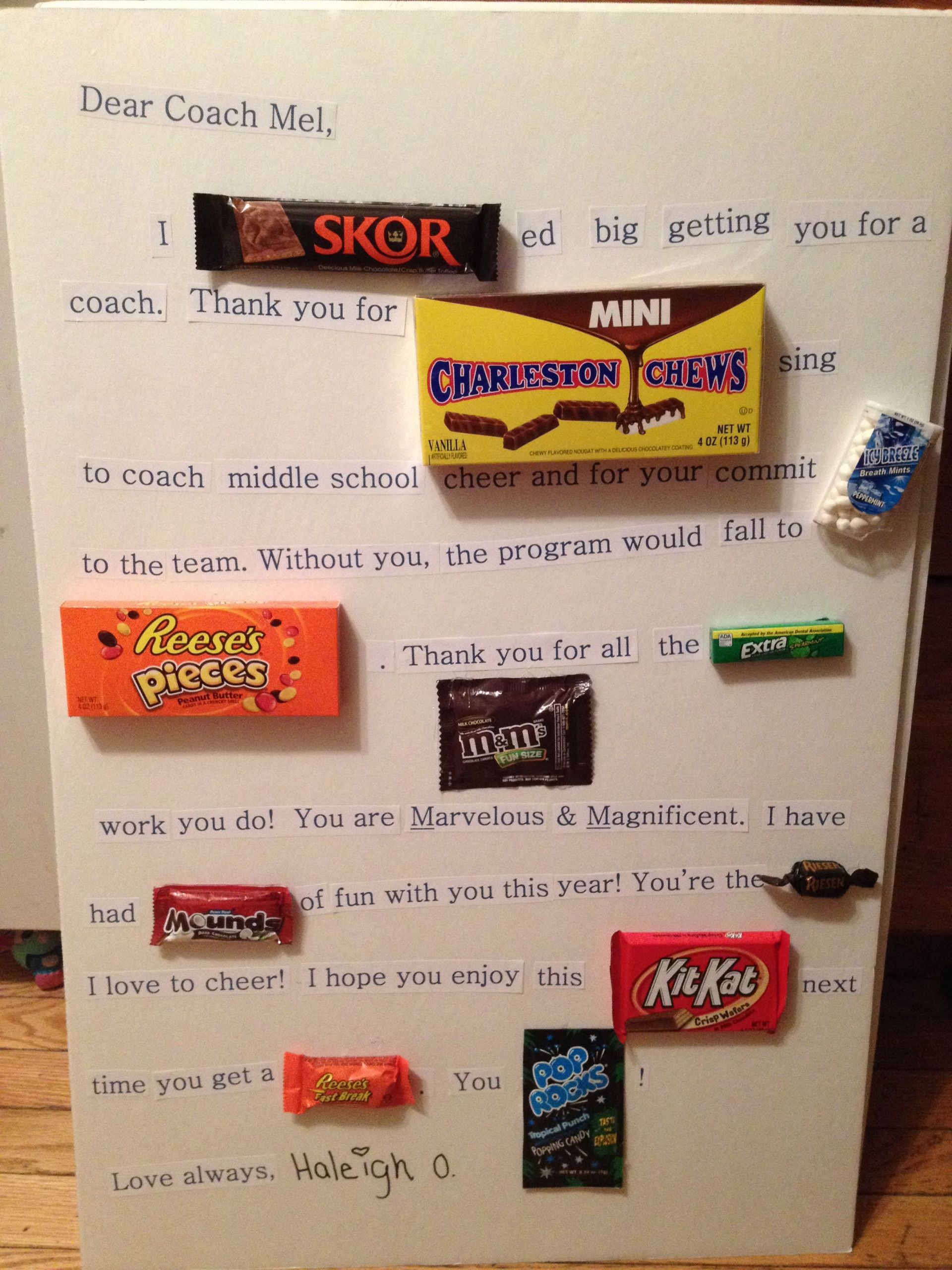 Thank You Gift Ideas For Football Coaches
 A thank you t for my daughter s cheer coach Candy